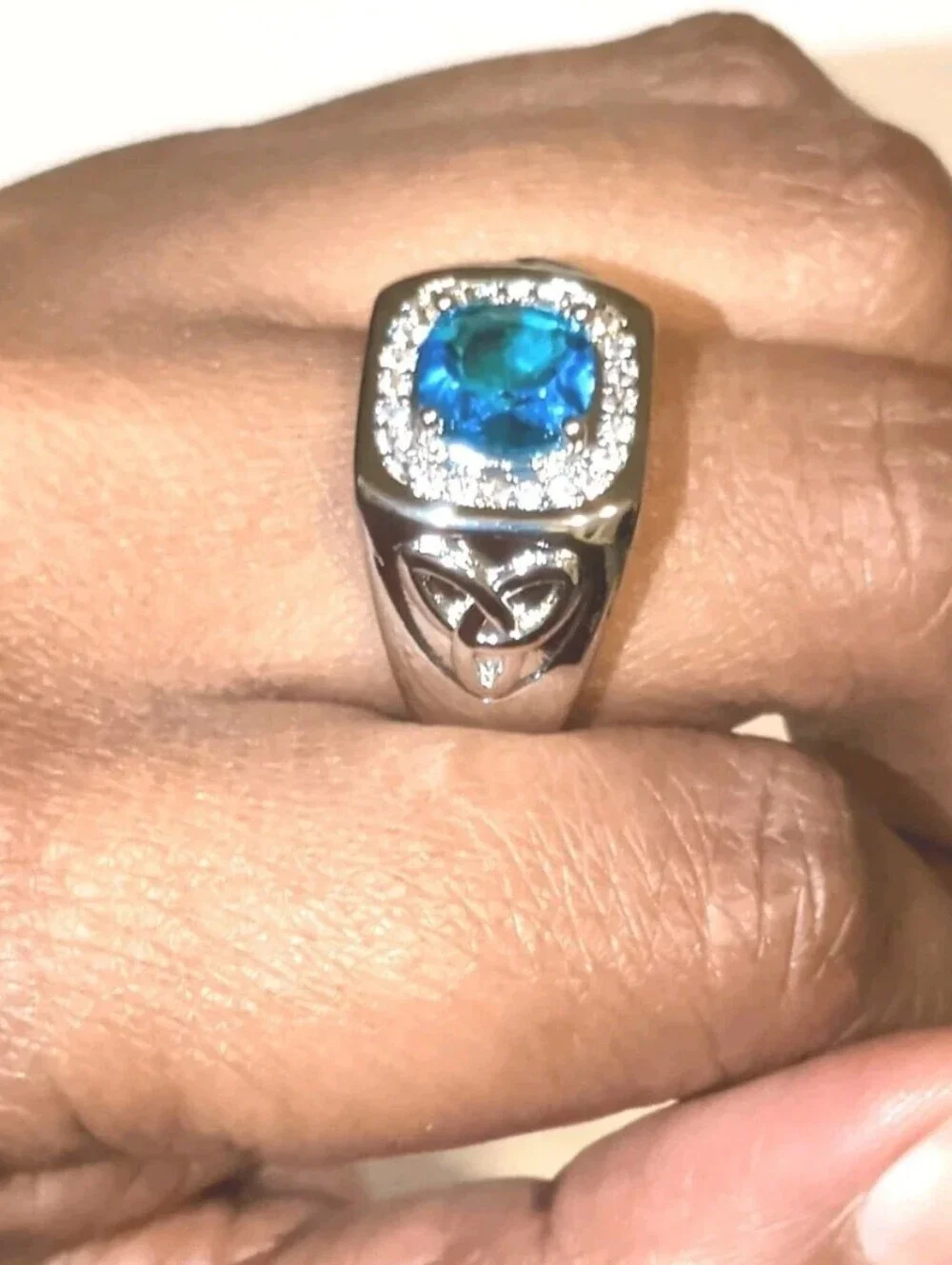 Classic Bright Men's Lab-Created Diamond Topaz Ring with Golden Accents